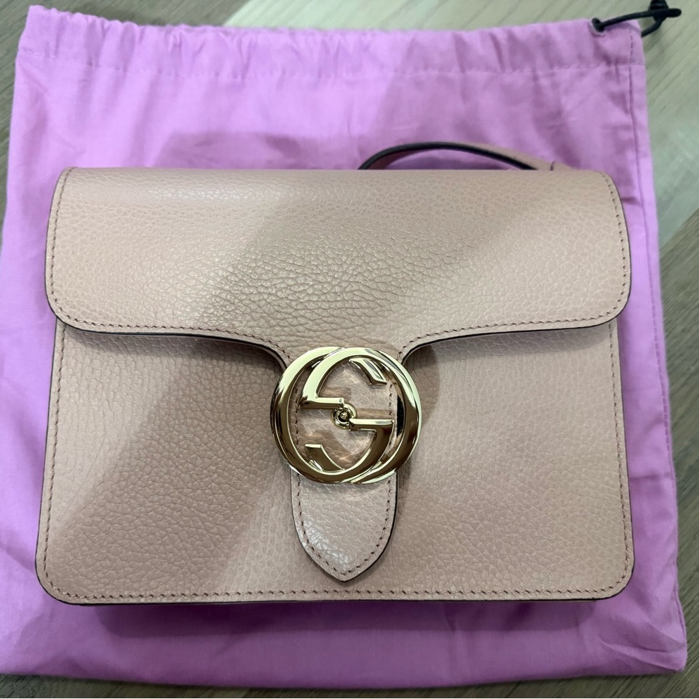 Gucci Blush Pink Leather Crossbody Bag with Gold GG Lock